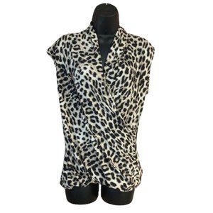 NWT Women's Vince Camuto Large Cheetah Print Faux Wrap Sleeveless Blouse Top